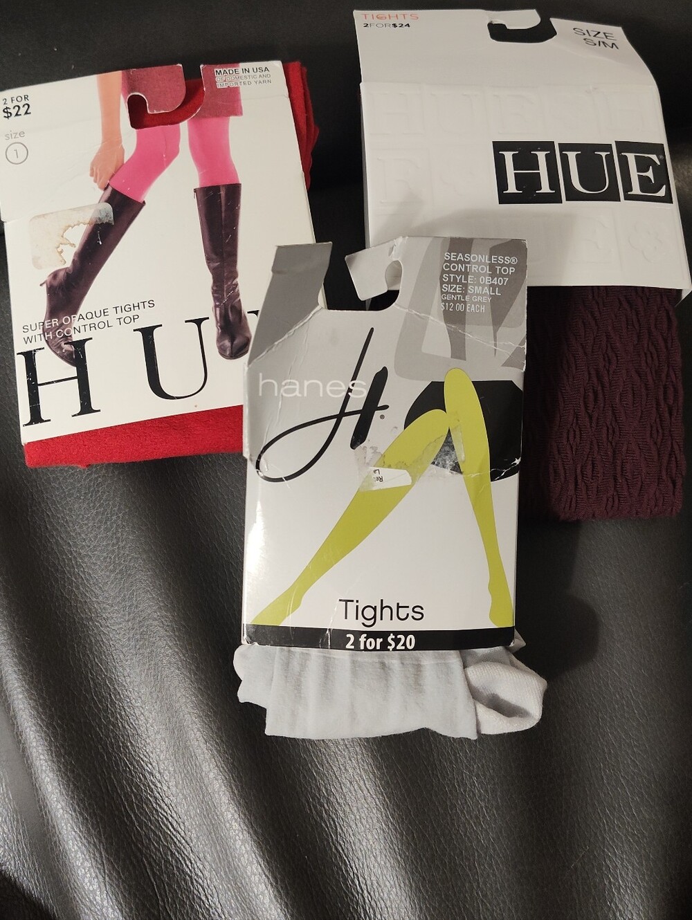 3 Mixed Pair Hue Super Opaque Tights with Control Top ,Red & Purple, Light Grey